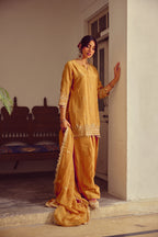 Mahnoor - Gold Beige Kurta Farshi Dupatta Set