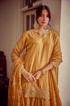 Heera - Gold Beige Zardozi Kurta Lehenga Dupatta Set