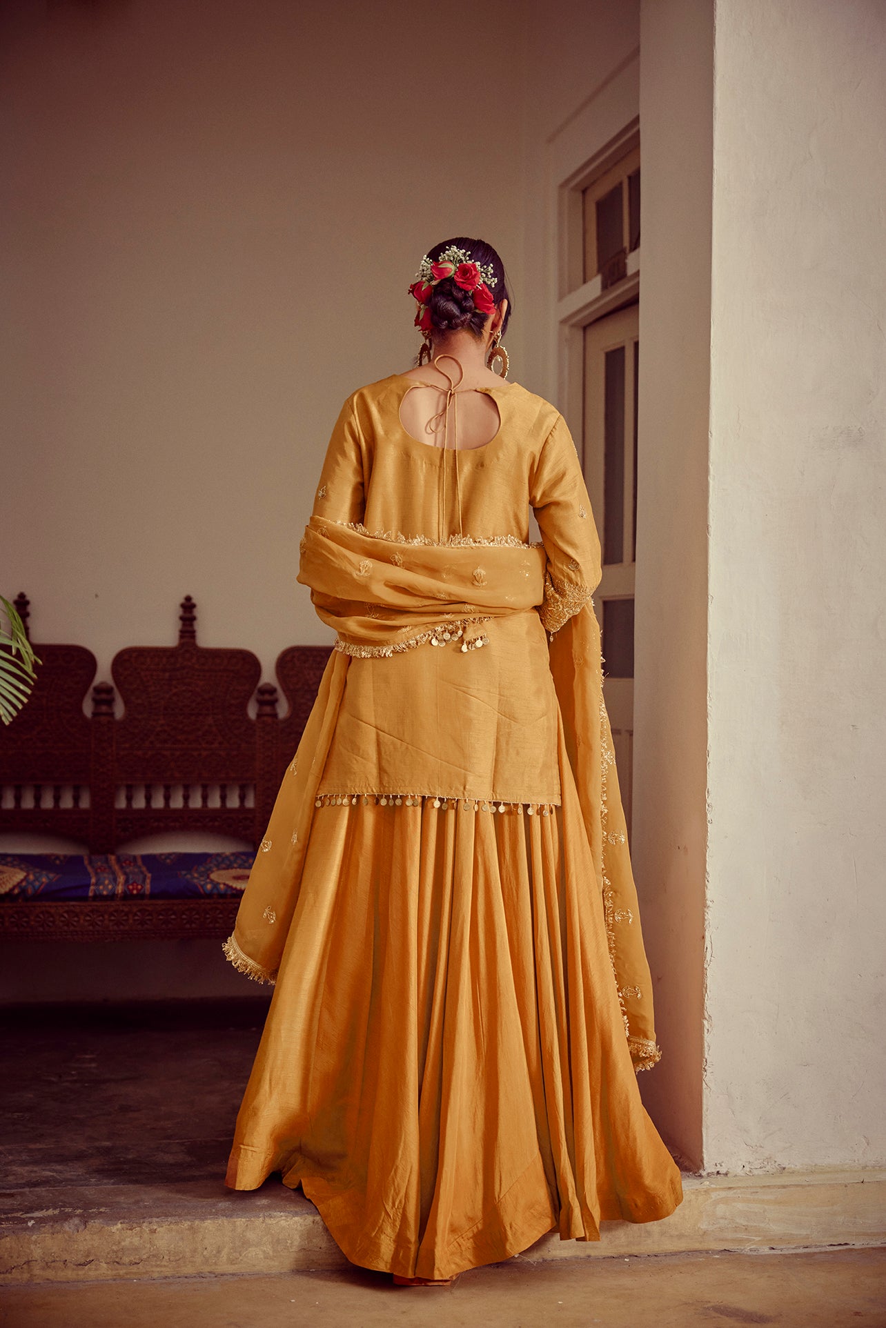 Heera - Gold Beige Zardozi Kurta Lehenga Dupatta Set