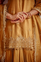 Heera - Gold Beige Zardozi Kurta Lehenga Dupatta Set