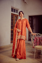 Aaveri - Rust Kurta Sharara Dupatta Set