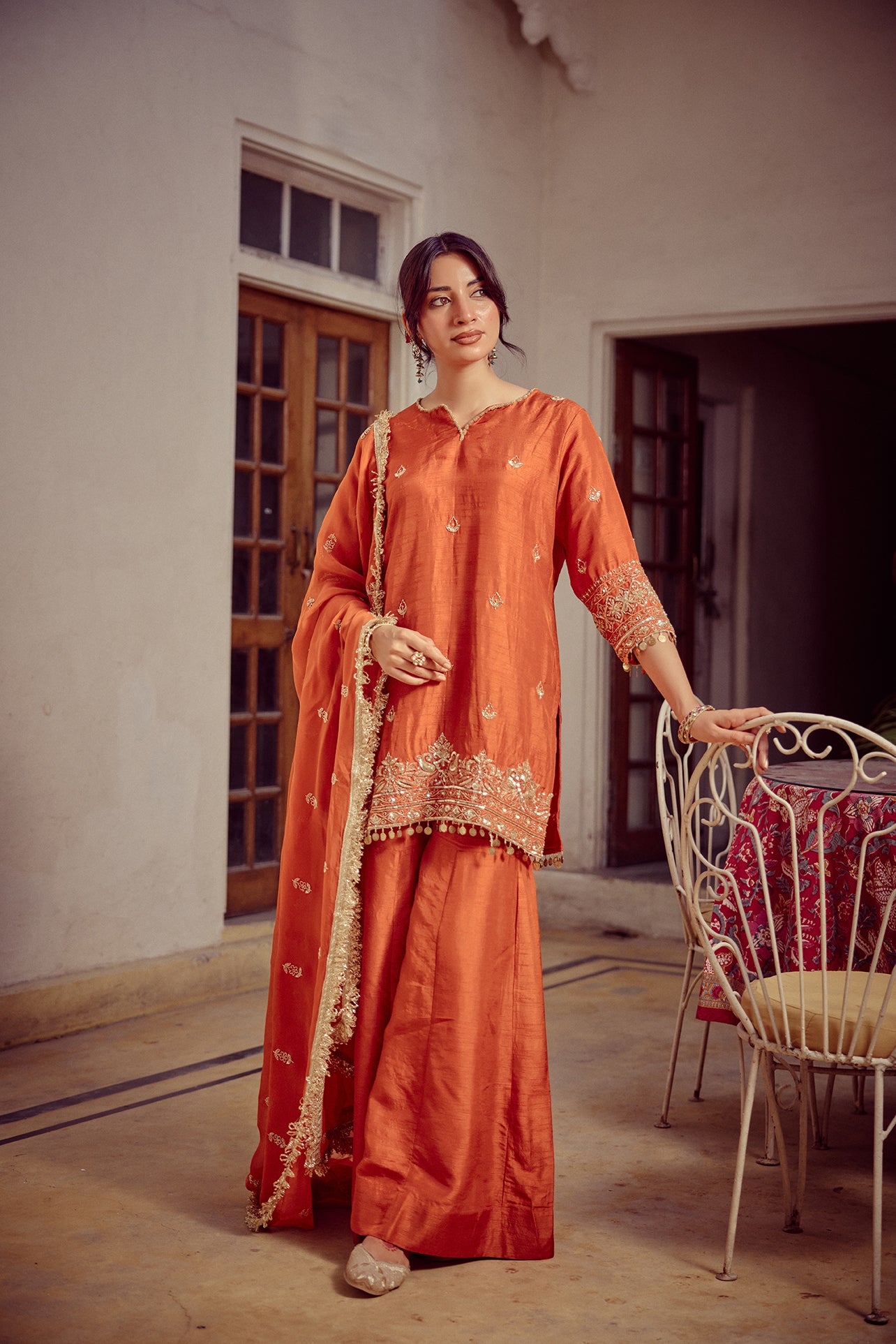 Aaveri - Rust Kurta Sharara Dupatta Set
