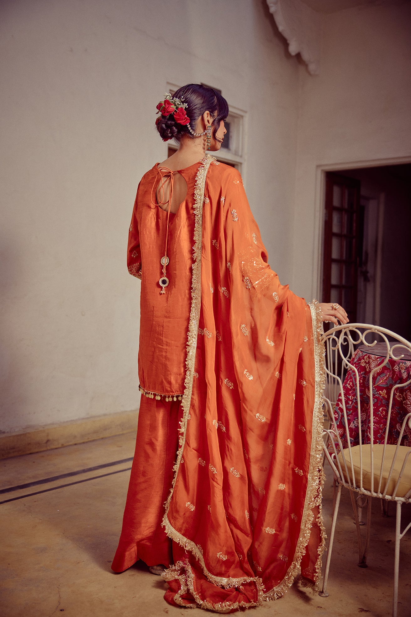 Aaveri - Rust Kurta Sharara Dupatta Set
