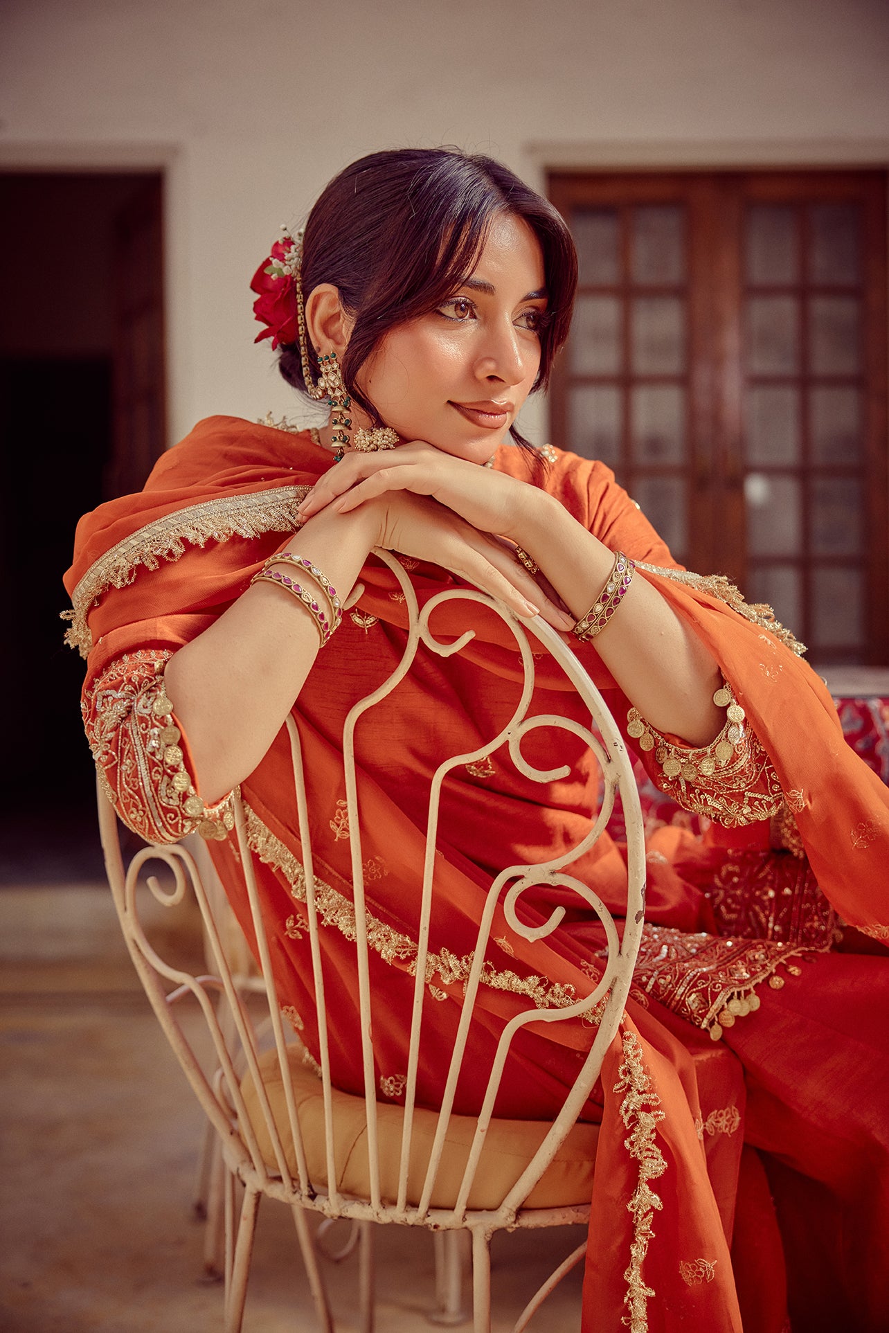 Aaveri - Rust Kurta Sharara Dupatta Set
