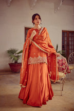 Mahira - Rust Zardozi Kurta Lehenga Dupatta Set