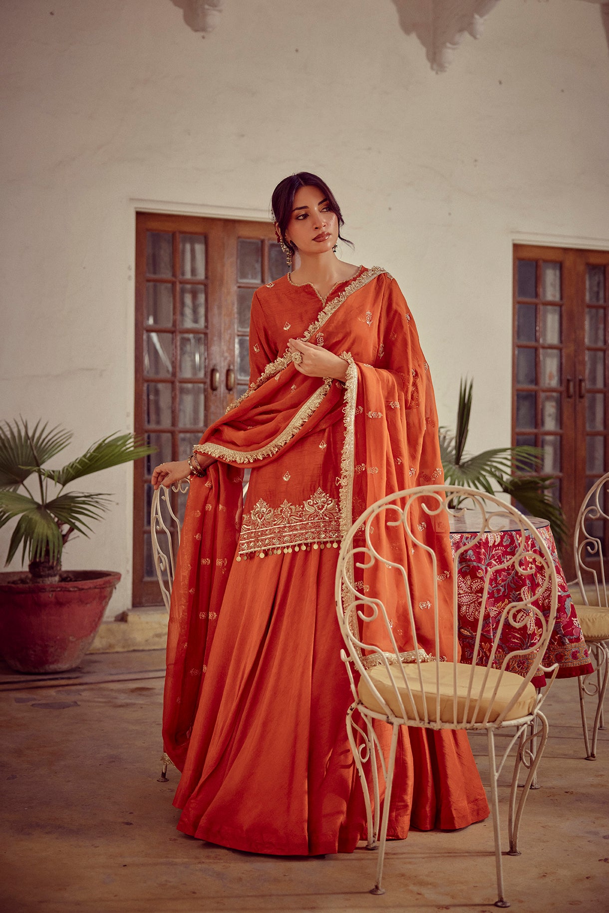 Mahira - Rust Zardozi Kurta Lehenga Dupatta Set