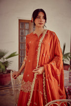 Mahira - Rust Zardozi Kurta Lehenga Dupatta Set