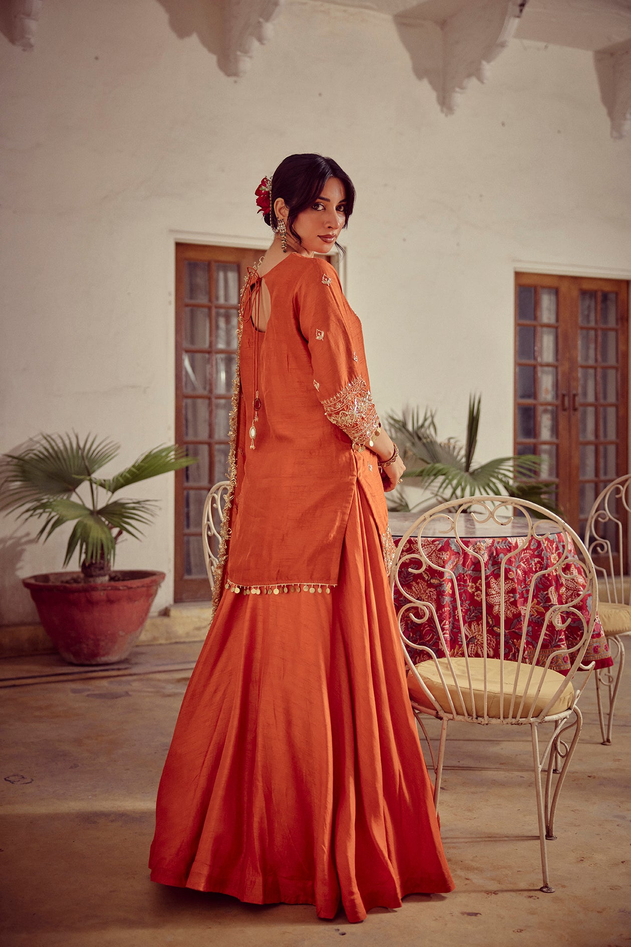 Mahira - Rust Zardozi Kurta Lehenga Dupatta Set