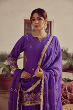 Aabroo - Purple Kurta Farshi Dupatta Set