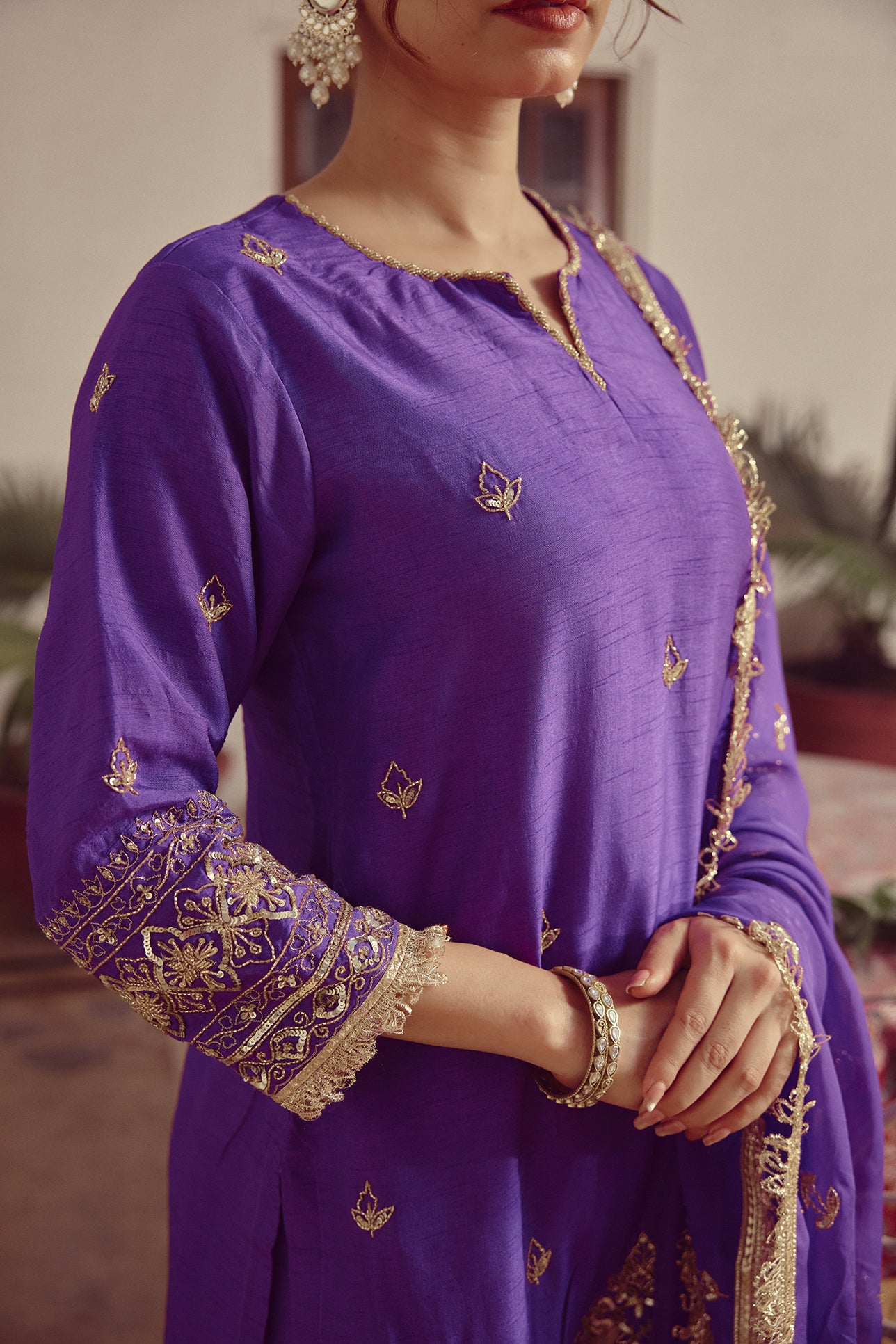Aabroo - Purple Kurta Farshi Dupatta Set