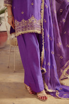 Aabroo - Purple Kurta Farshi Dupatta Set