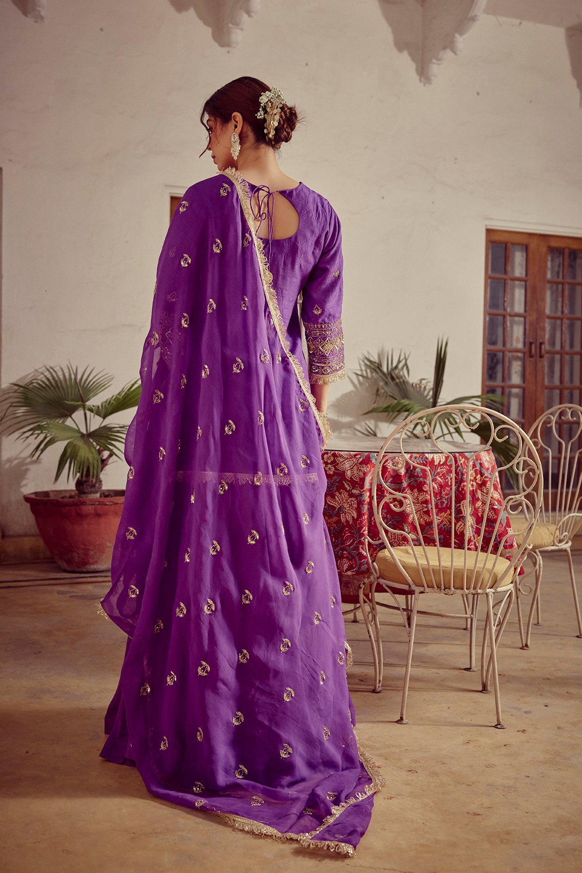 Aalaya - Purple Zardozi Kurta Lehenga Dupatta Set