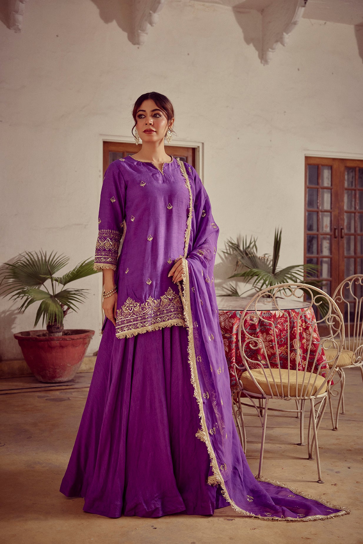 Aalaya - Purple Zardozi Kurta Lehenga Dupatta Set