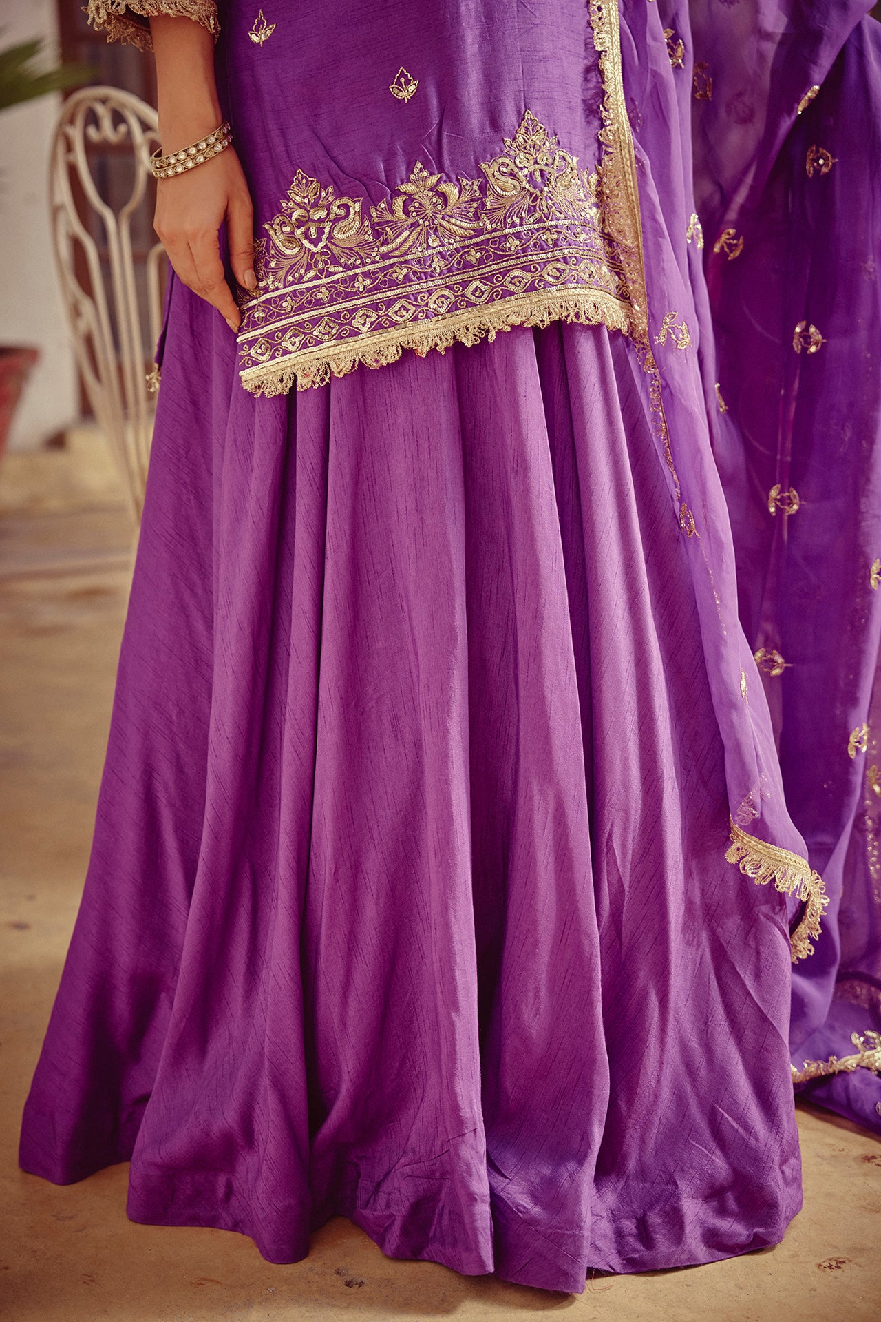 Aalaya - Purple Zardozi Kurta Lehenga Dupatta Set