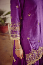 Aalaya - Purple Zardozi Kurta Lehenga Dupatta Set