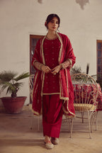 Adya - Red Kurta Farshi Dupatta Set
