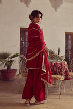 Adya - Red Kurta Farshi Dupatta Set