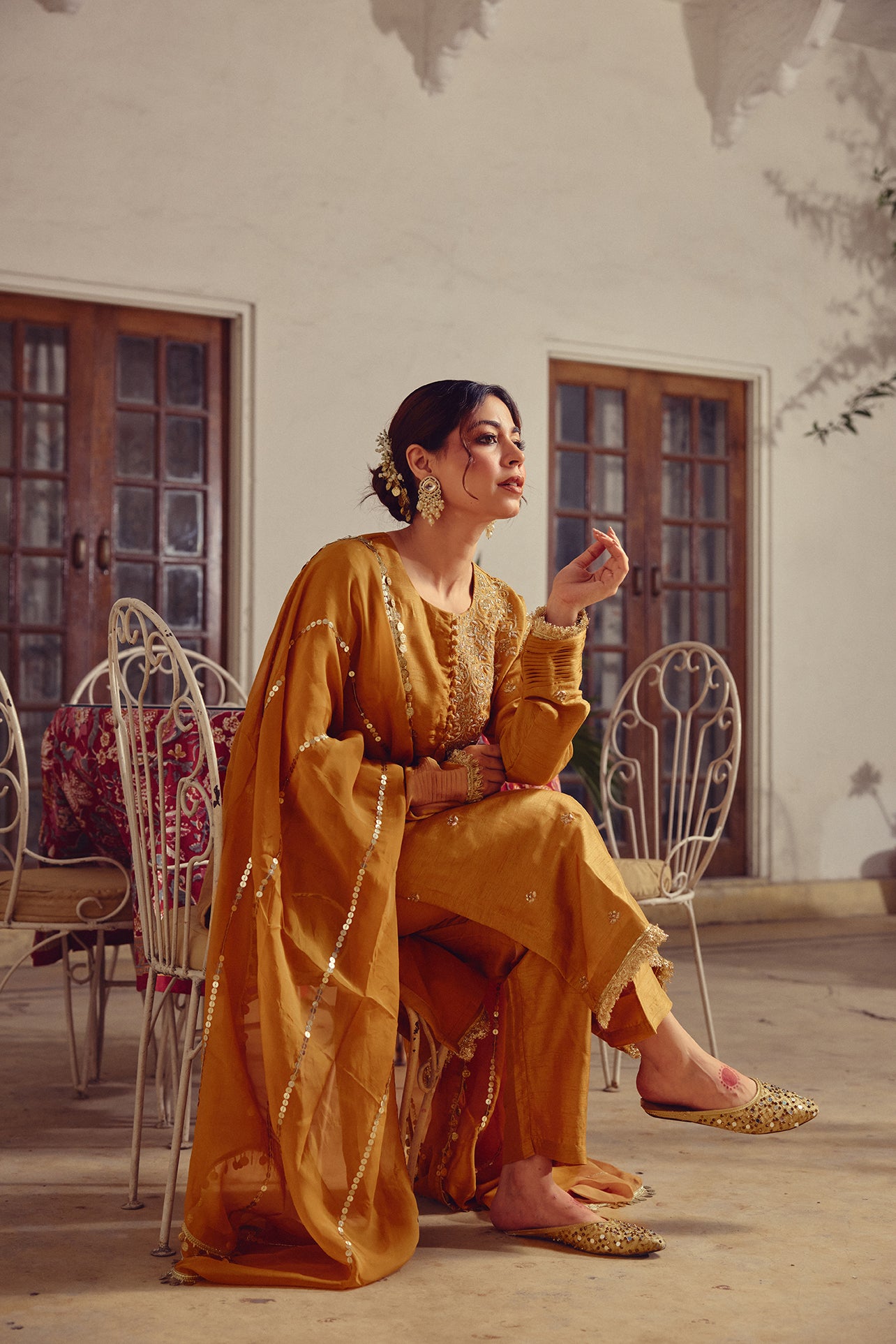 Heera - Gold Beige Kurta, Pant and Dupatta Set
