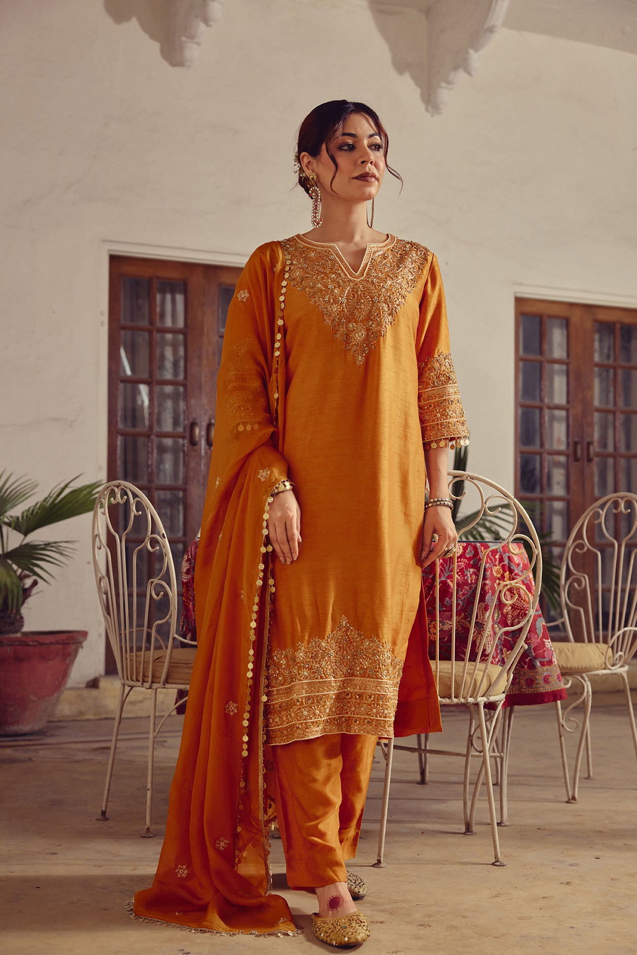 Riyasat - Gold beige Kurta Straight Pant Dupatta set