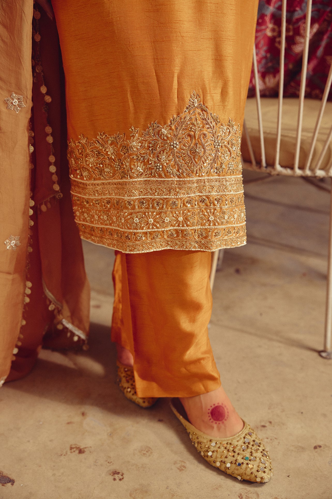 Riyasat - Gold beige Kurta Straight Pant Dupatta set