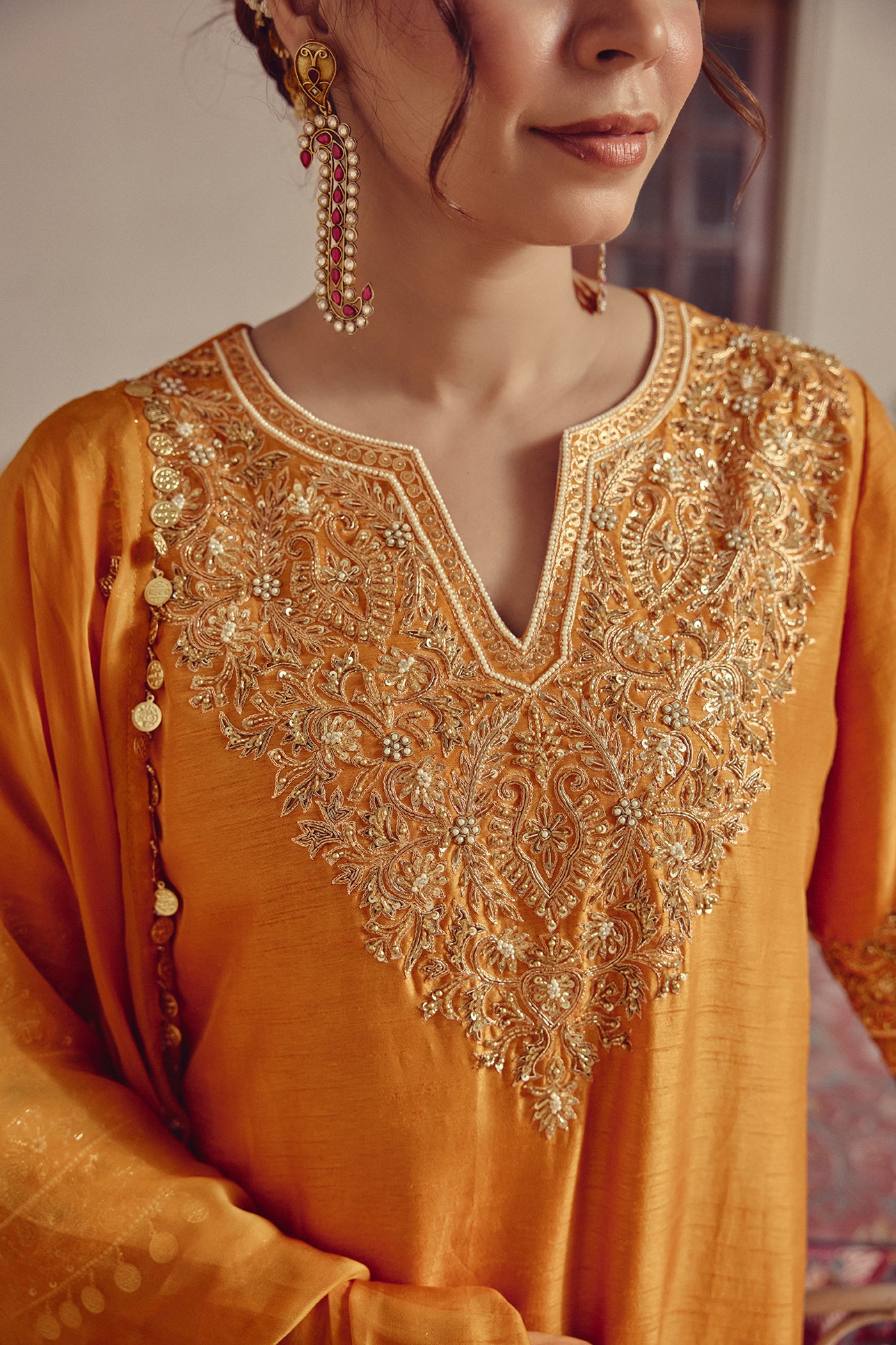 Riyasat - Gold beige Kurta Straight Pant Dupatta set