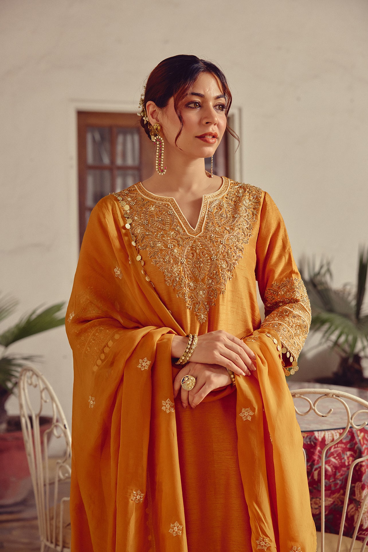 Riyasat - Gold beige Kurta Straight Pant Dupatta set