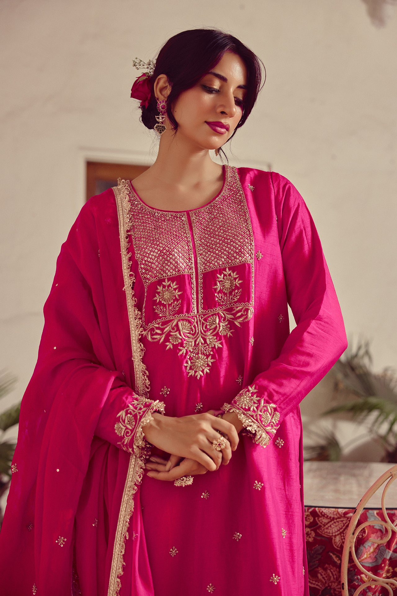 Inara - Pink Embroidered Kurta straight Pant Set