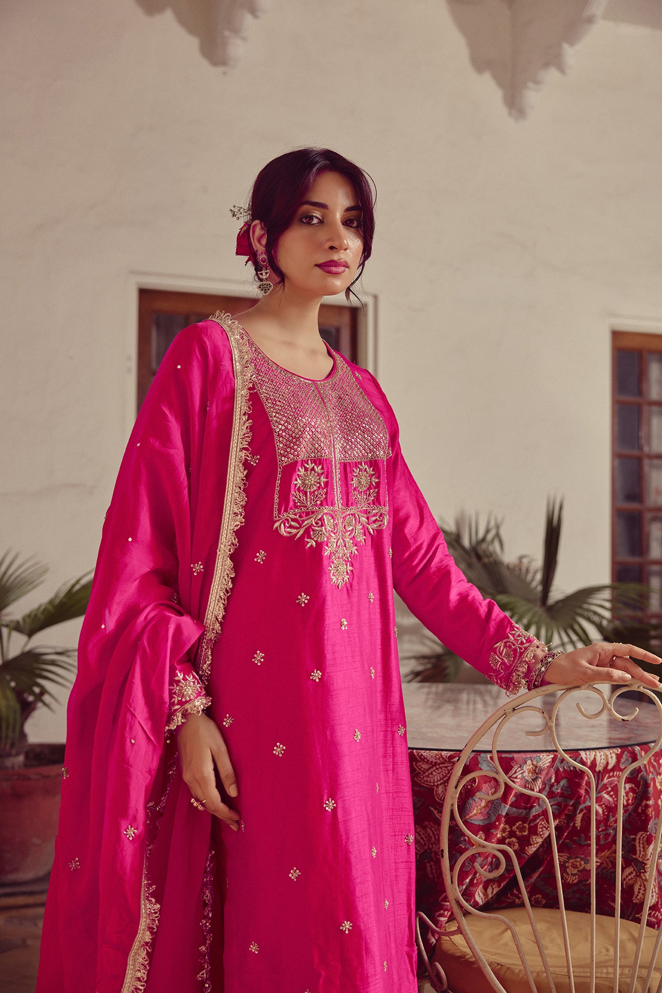 Inara - Pink Embroidered Kurta straight Pant Set