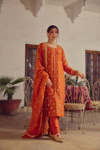 Izhai - Rust Kurta Pant Set with Dupatta