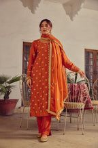 Izhai - Rust Kurta Pant Set with Dupatta