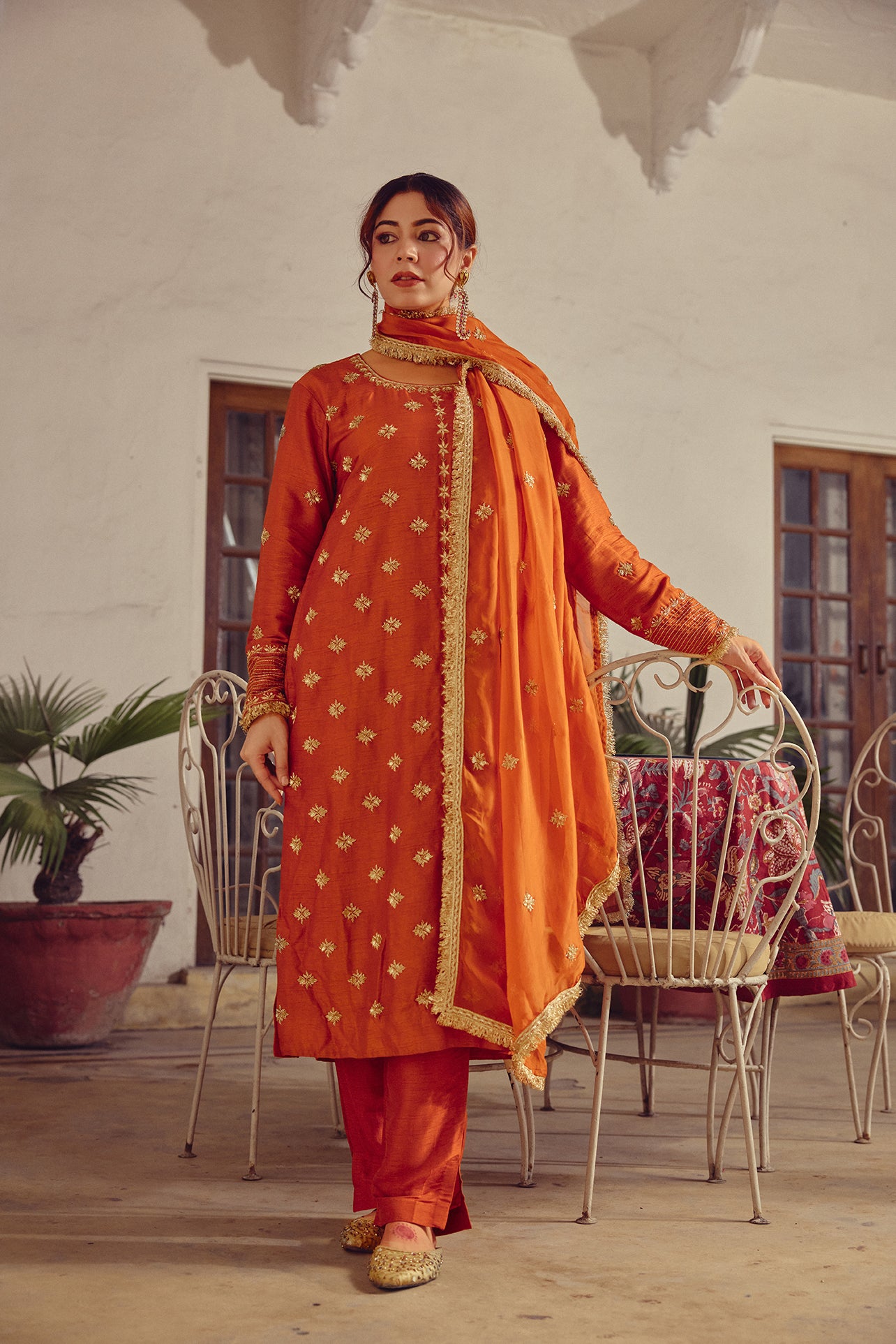 Izhai - Rust Kurta Pant Set with Dupatta