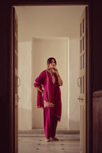 Sajvi - Magenta Kurta Farshi Dupatta Set