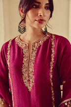 Sajvi - Magenta Kurta Farshi Dupatta Set