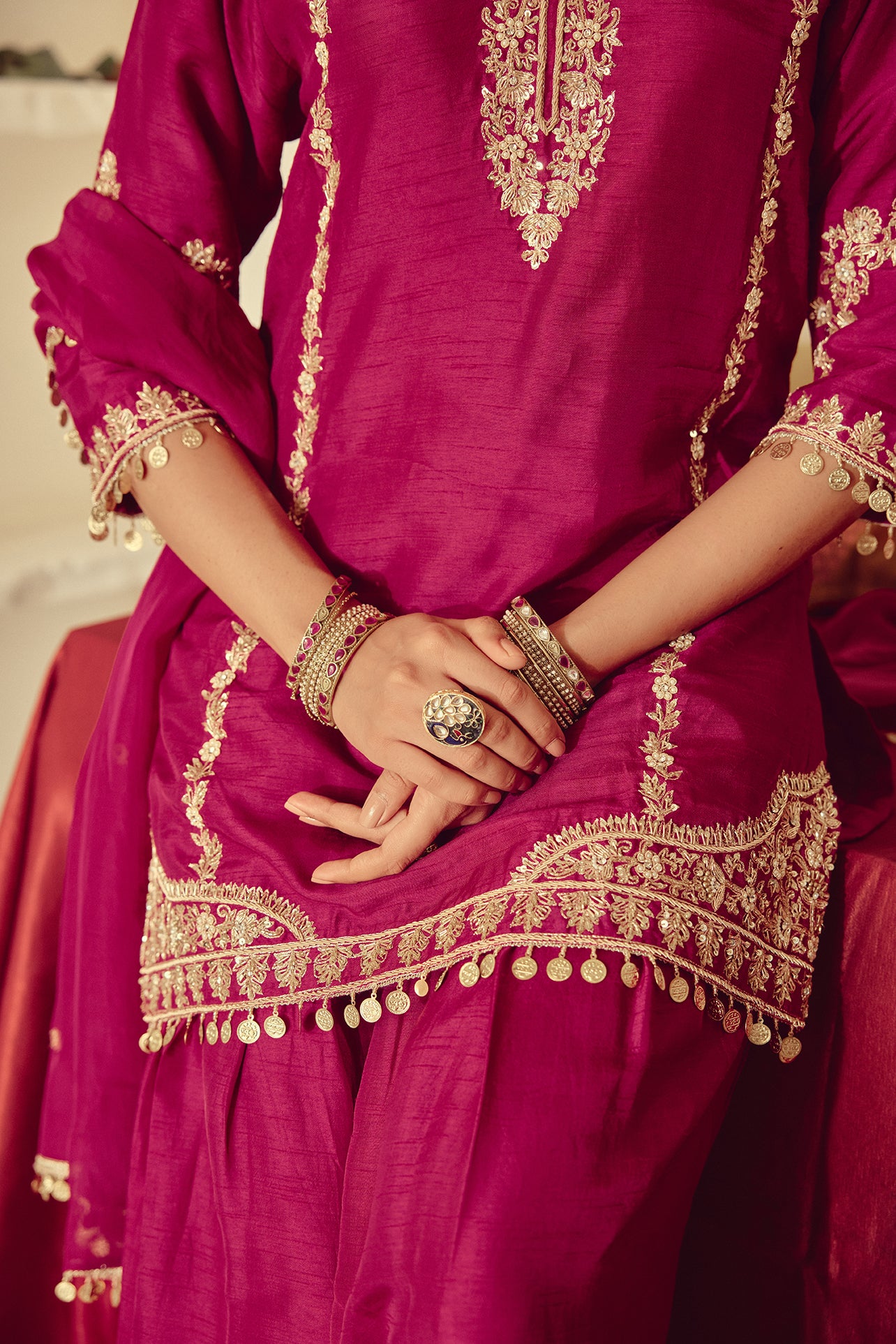 Sajvi - Magenta Kurta Farshi Dupatta Set