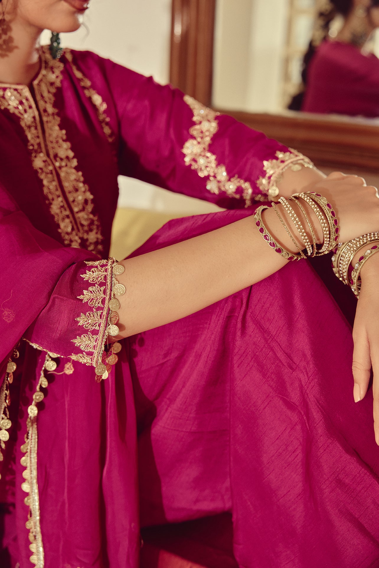 Sajvi - Magenta Kurta Farshi Dupatta Set
