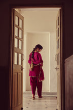 Sajvi - Magenta Kurta Farshi Dupatta Set