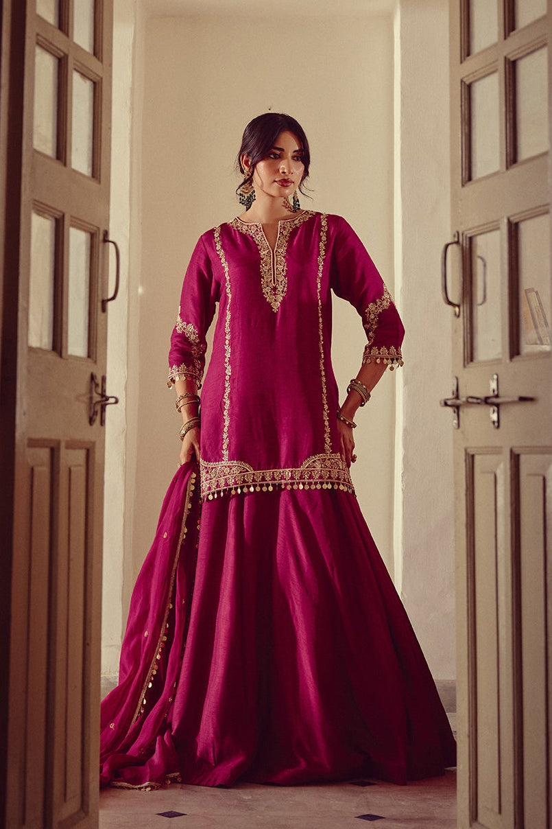 Lahja - Magenta Kurta Lehenga Dupatta Set
