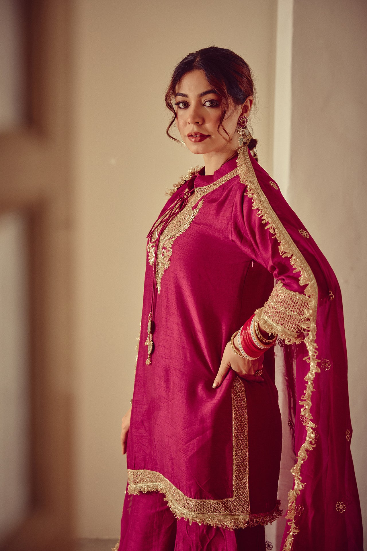Zeya - Magenta Kurta Sharara Dupatta Set