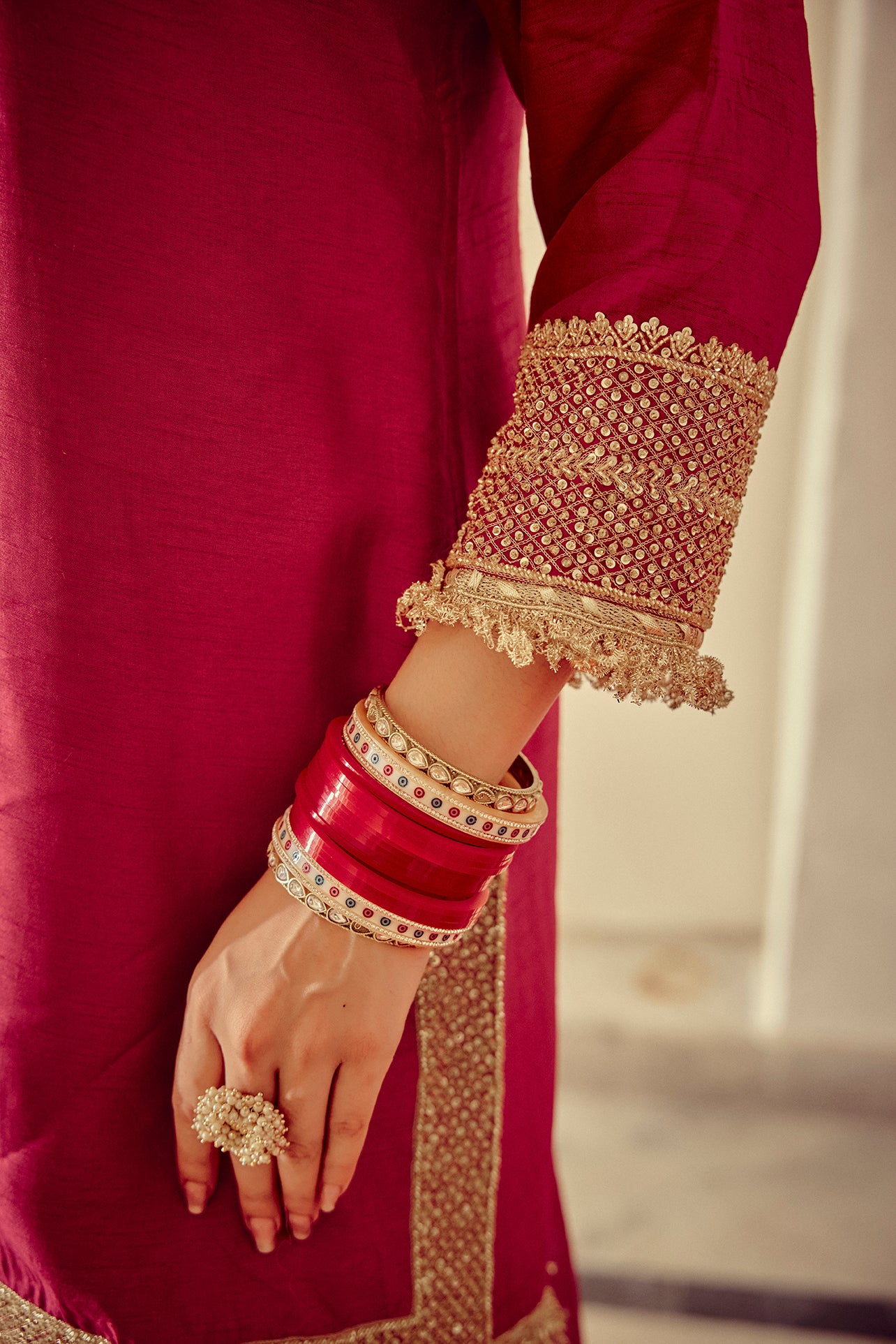 Alinaar - Magenta Zardozi Kurta Lehenga Dupatta Set