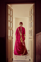 Alinaar - Magenta Zardozi Kurta Lehenga Dupatta Set