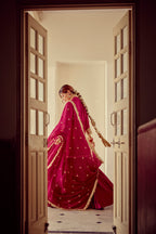 Alinaar - Magenta Zardozi Kurta Lehenga Dupatta Set