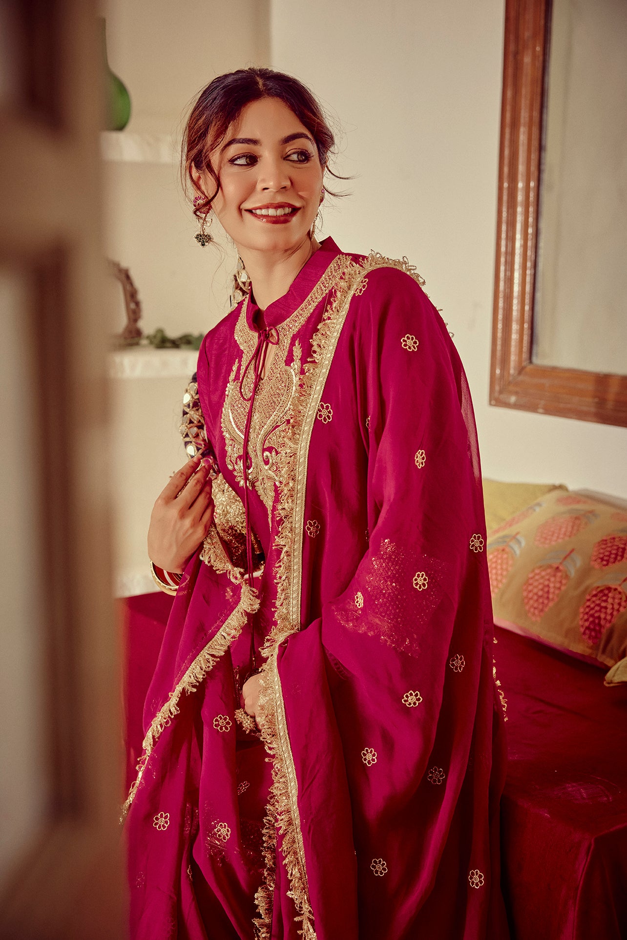 Zeya - Magenta Kurta Sharara Dupatta Set