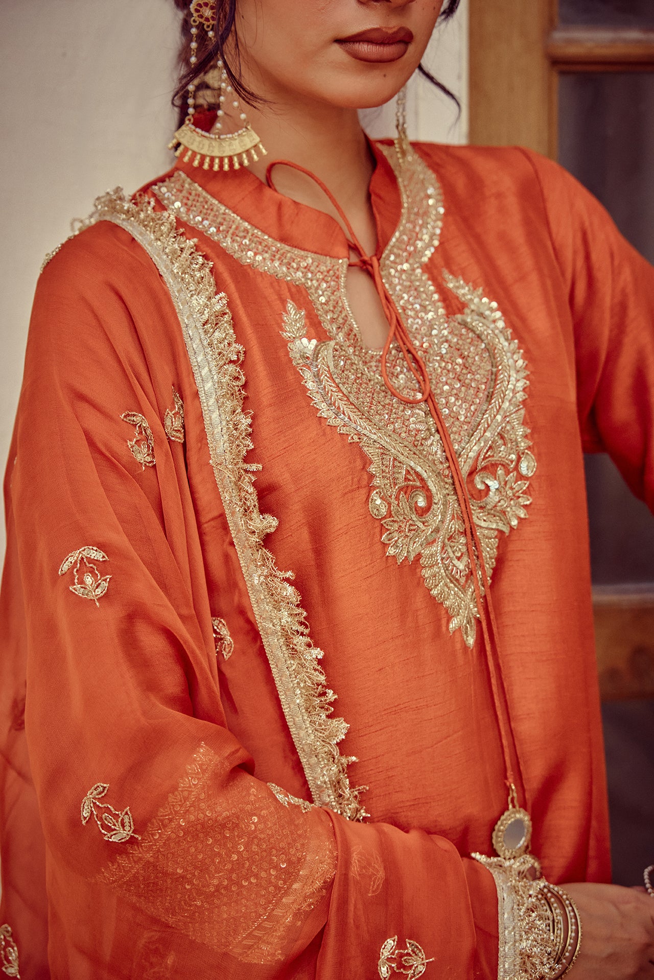 Zariya - Rust Kurta Farshi Dupatta Set