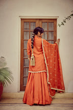 Naureen - Rust Zardozi Kurta Lehenga Dupatta Set