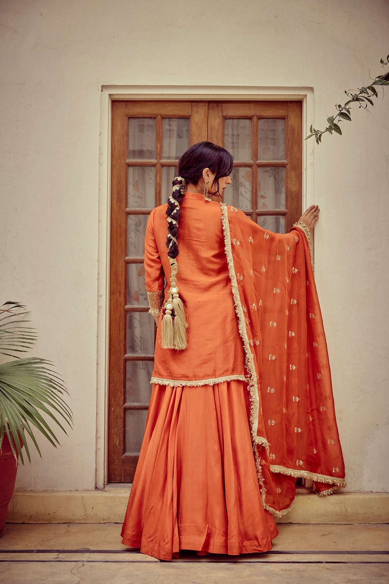 Naureen - Rust Zardozi Kurta Lehenga Dupatta Set