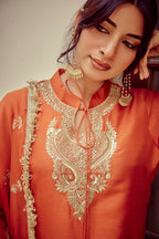 Naureen - Rust Zardozi Kurta Lehenga Dupatta Set
