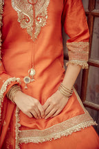 Naureen - Rust Zardozi Kurta Lehenga Dupatta Set