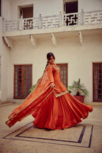 Naureen - Rust Zardozi Kurta Lehenga Dupatta Set