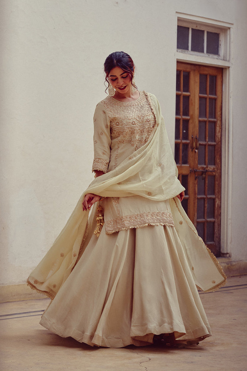 Zeenat - Ivory Kurta Lehenga Set