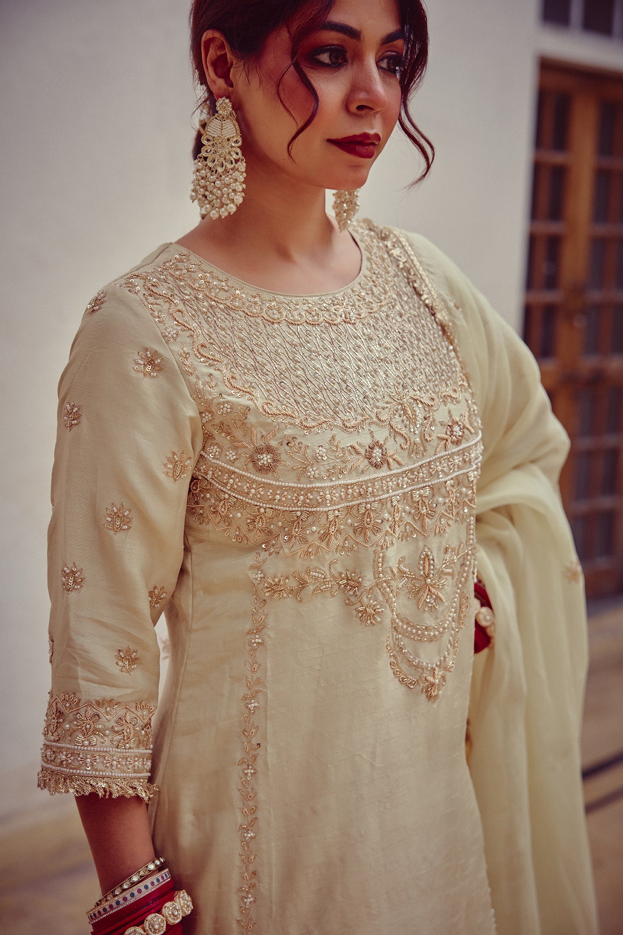 Zeenat - Ivory Kurta Lehenga Set